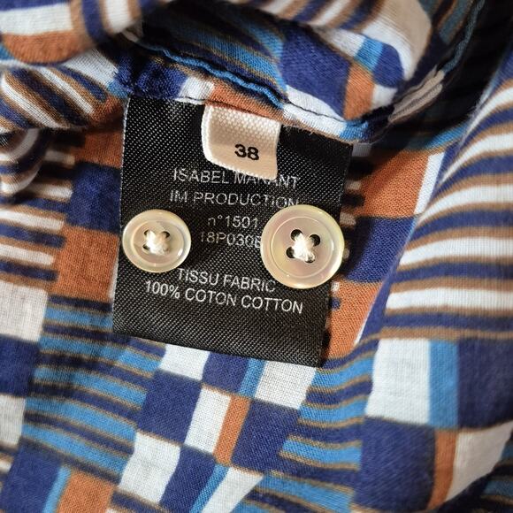 Isabel Marant Etoile Nahala Geo Print Button Up Cotton 38 US M Mandarin Boho Art - Picture 7 of 9
